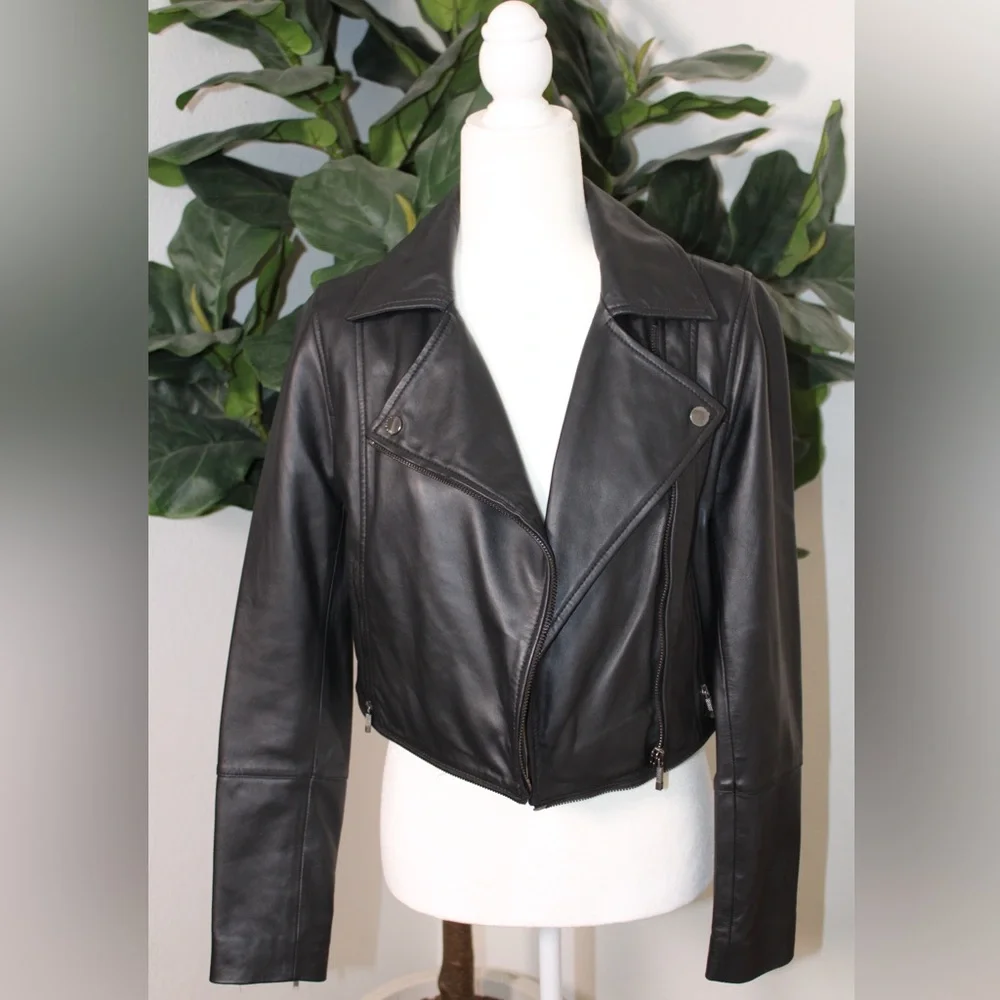Ted Baker Black Yaswin 100% Ovine Leather Biker Jacket - Picture 6 of 17